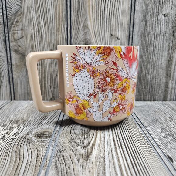 Starbucks 2019 Desert Colors Cactus Floral 14 FL Oz Ceramic Coffee Mug Pink - Picture 1 of 7